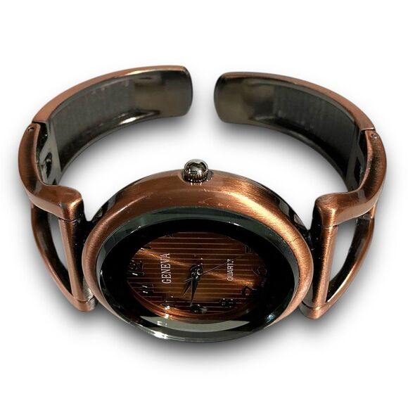 Geneva Y2K Vintage Bronze Bangle Cuff Style Fashion Wrist Watch - Picture 2 of 11